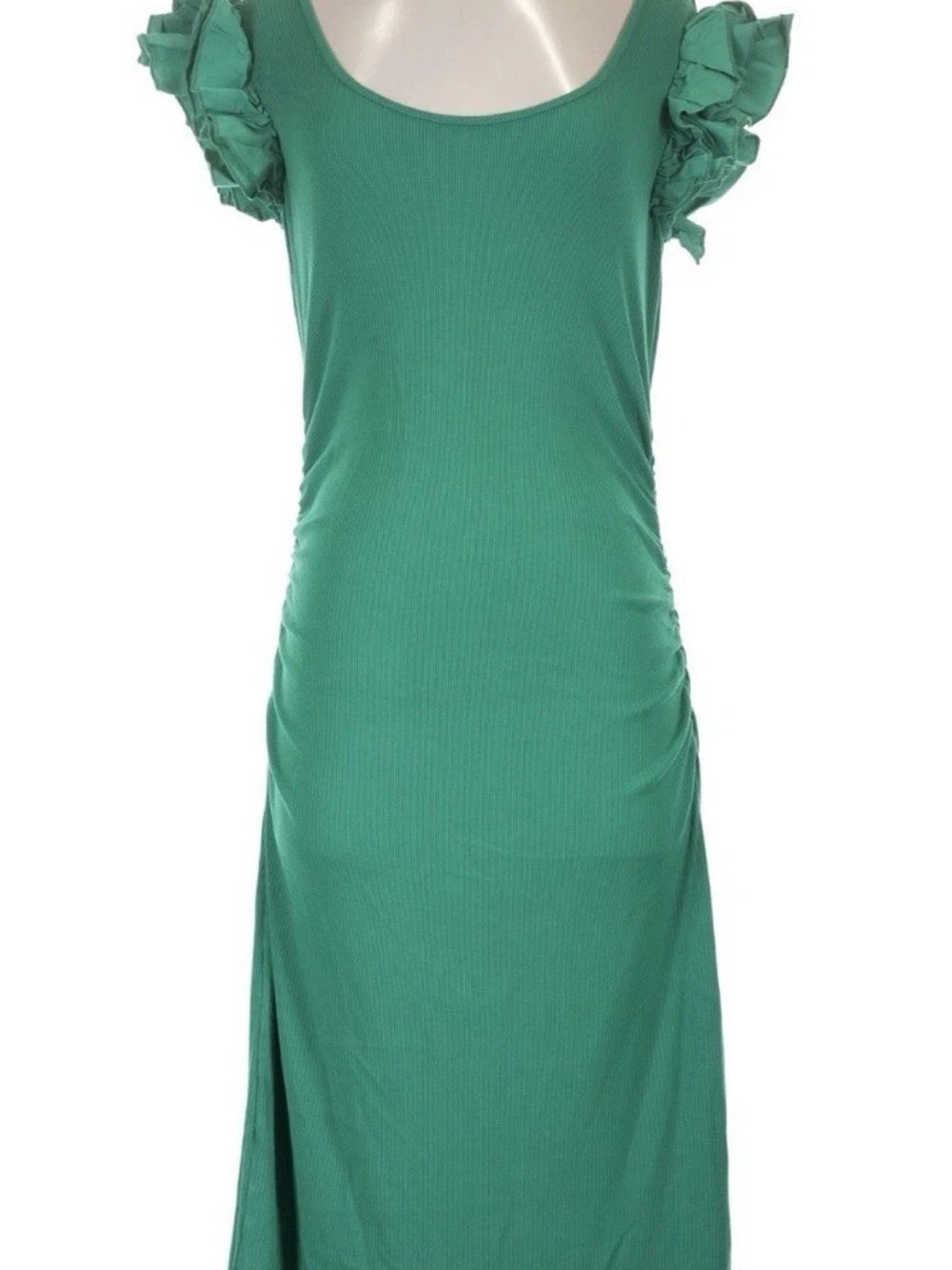 Boston Proper Teal Scoop Neck Maxi with Ruffle Sleeves